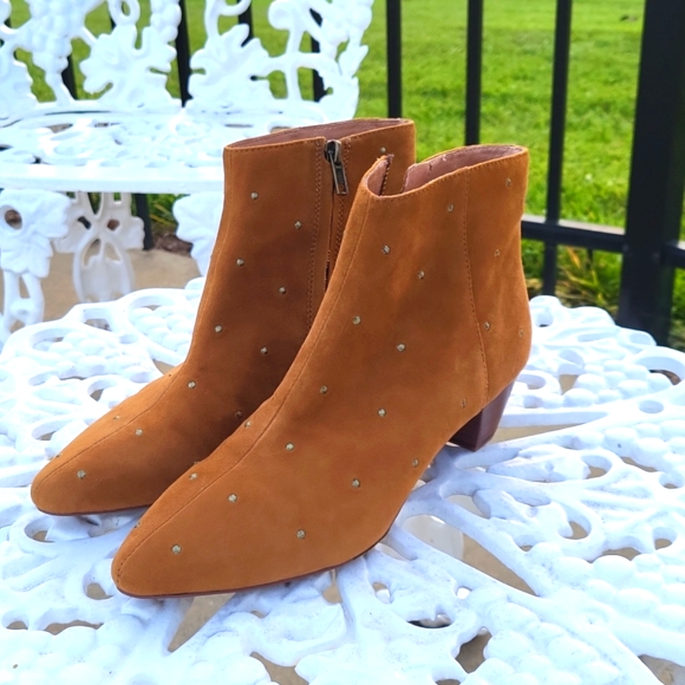 Madewell The Bea Boot  Embroidered Light Brown Suede Booties Size 7